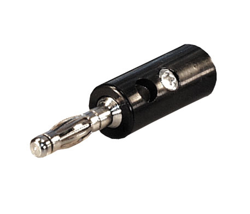 4mm Bananenstecker Lamellenkontakt Schwarz mit Querloch und Schraubanschluss
