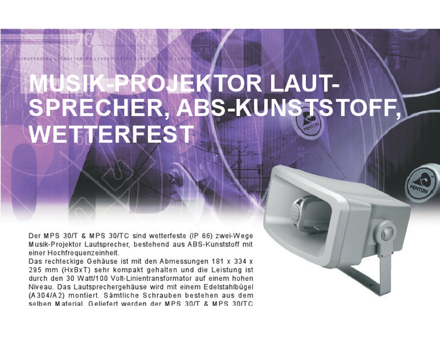 2-wege Soundprojektor Penton MPS30/T 100V Musik-Projektor Musikhorn IP Wetterfest 334x295x181mm