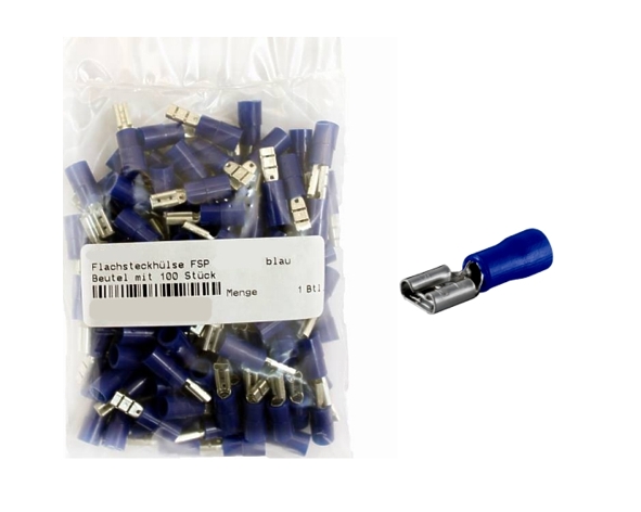 4,8mm Flachsteckhülse BLAU Teilisoliert ** 100er Pack **