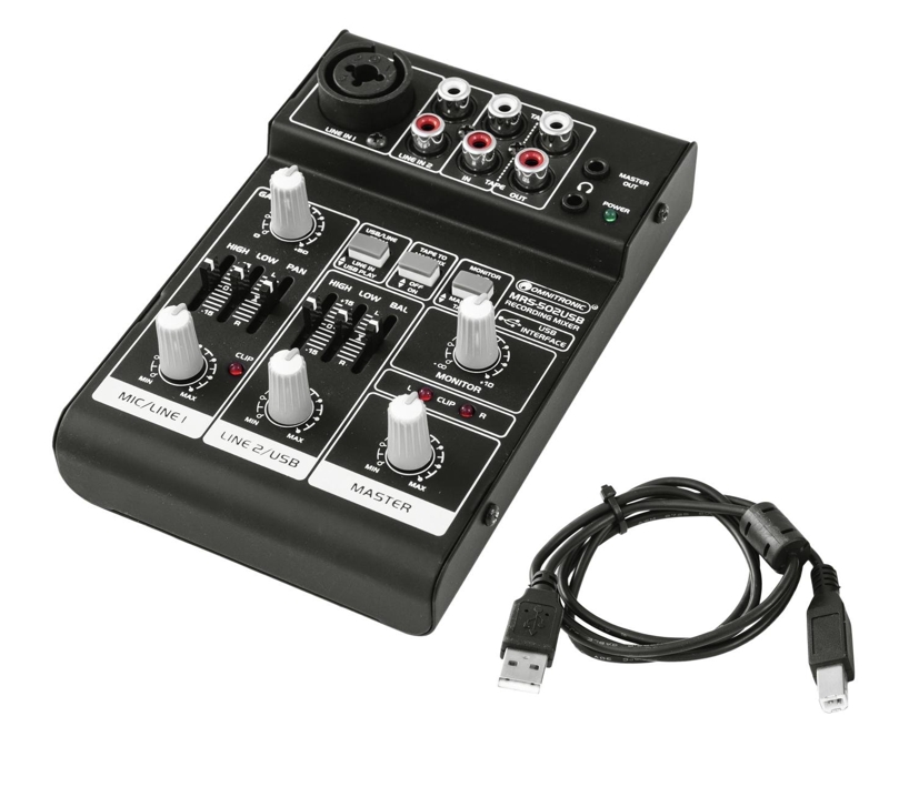 Mixer_mit_USB-Soundkarte_88-800-00900_B01 Mischpult Mixer 3-Kanal Cinch und Mikrofoneingang mit USB Soundkarte Recording-Mixer