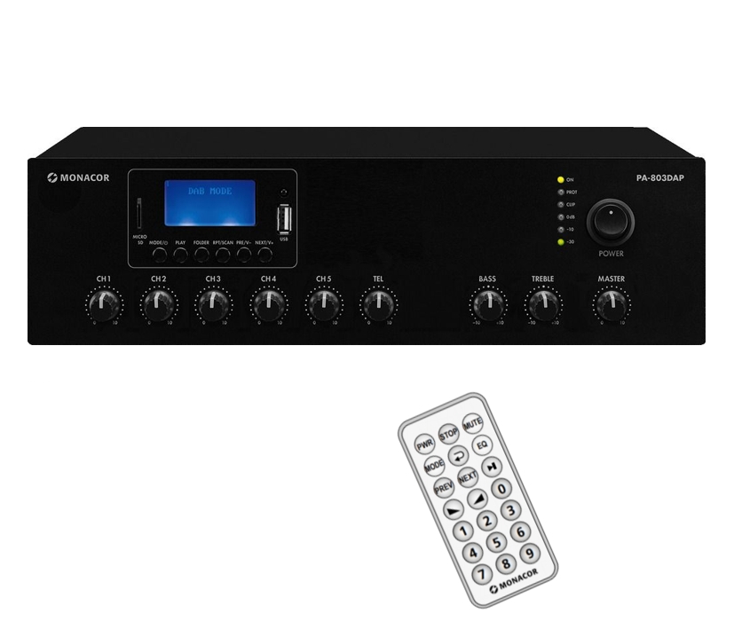 88-404-00140_Verstaerker_mit_Bluetooth_USB_MP3_DAB_22 ELA Verstärker 30W PA803DAP USB MP3 Player UKW/DAB+ Bluetooth Ausgang 100V 4-8ohm / 230VAC + 24VDC