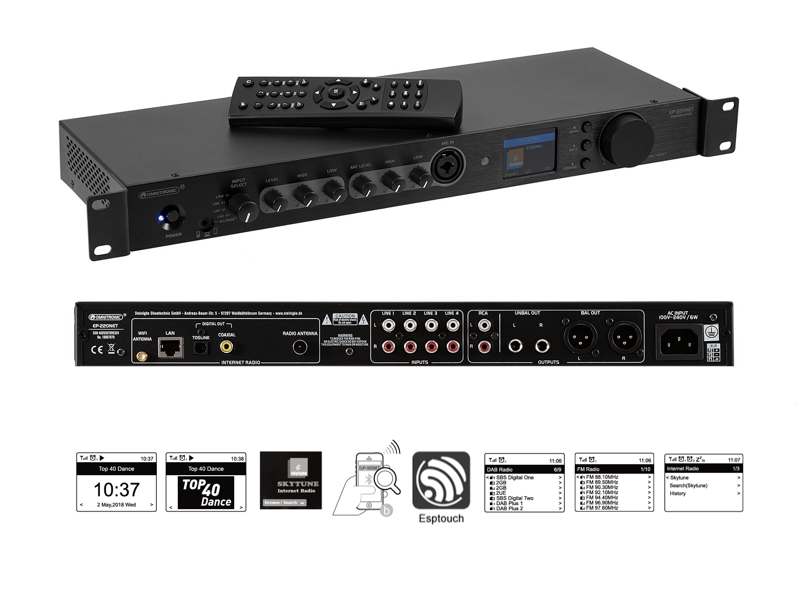 84-760-00230_Internetradio_mit_APP_Bluetooth_2024_01 UKW Tuner DAB+ Radio Webradio WLAN LAN mit APP und Bluetooth EP220NET Netzwerkplayer