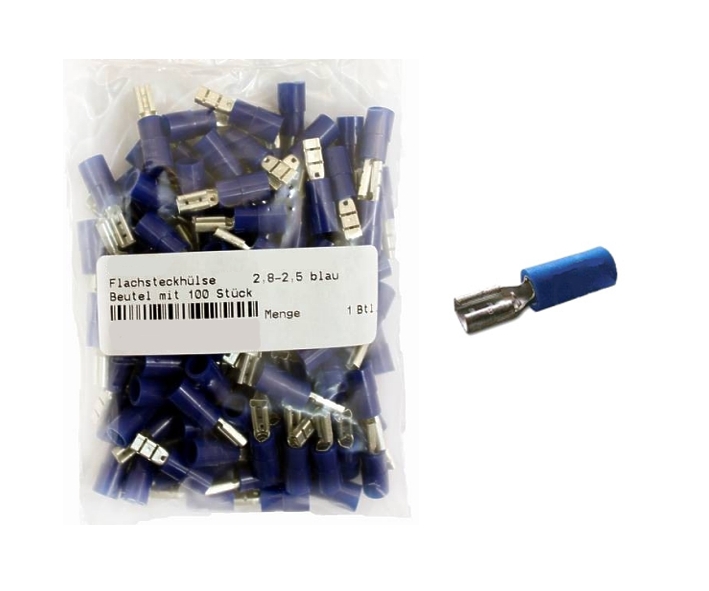 45-821-04045_Flachsteckhuelsen_28mm_Blau 2,8mm Flachsteckhülse BLAU Teilisoliert ** 100er Pack **