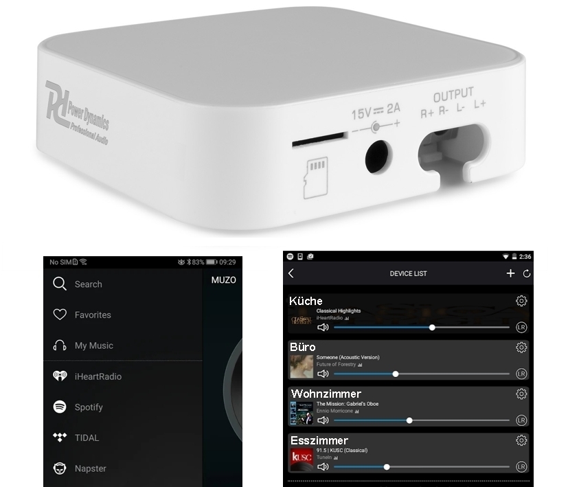 WLAN Player WIFI Player mit 60W Stereo-Verstärker Multiroom bis 8-Räume