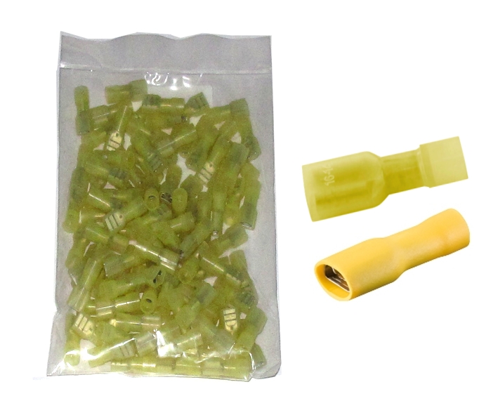 45-821-00001_flachstecker_gelb_2023 6,3mm Flachsteckhülse GELB vollisoliert für 4-6qmm Kabel 100er Pack