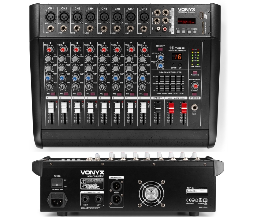 88-800-00290_Powermixer_2x500W_Verstaerker_B0 Powermixer Mischpult mit 2x500W Verstärker 9-Kanal Mixer mit EQ Bluetooth USB-SD-MP3 Player