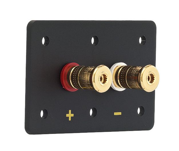 Visaton_5195_High-End-Terminal_85-776-00111_B4 2pol Anschlussklemmen Polklemmen vergoldet bis 200A 105x66mm High-End
