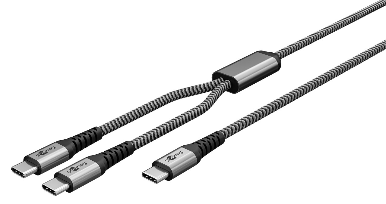 1,5m TWIN USB-C Kabel Anschlusskabel USB-C auf USB-C Metallstecker Textilummantelung bis 3A 60W