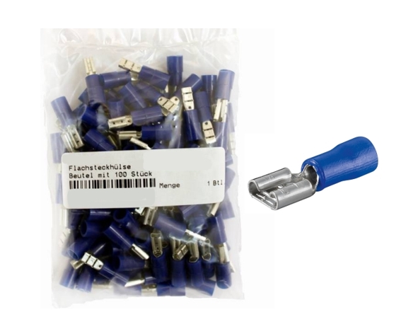 45-821-04011_63_flachsteckhuelsen_Blau 6,3mm Flachsteckhülsen BLAU Teilisoliert ** 100er Pack **