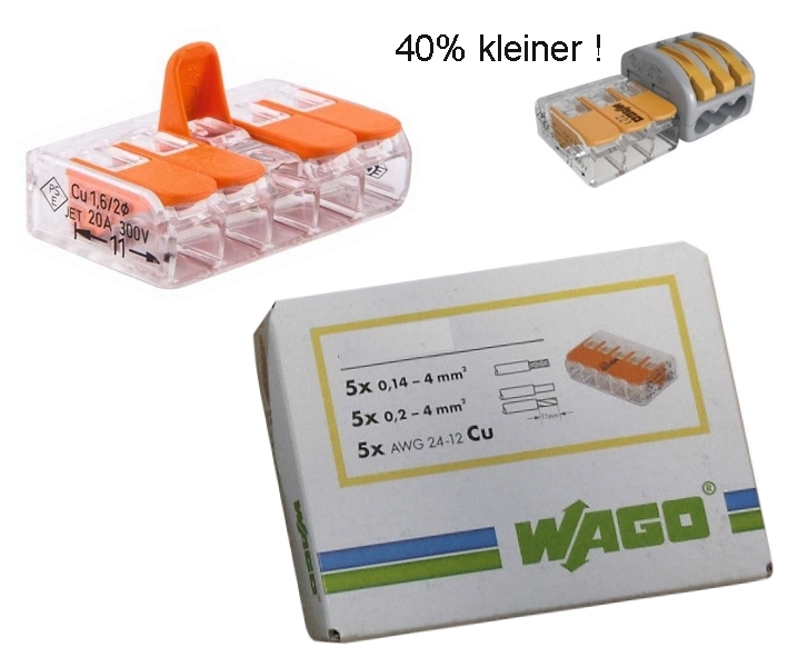 WAGO Klemme 5-Leiter 221-415 COMPACT 25er-Pack Kabelverbinder Leiterklemme Dosenklemme