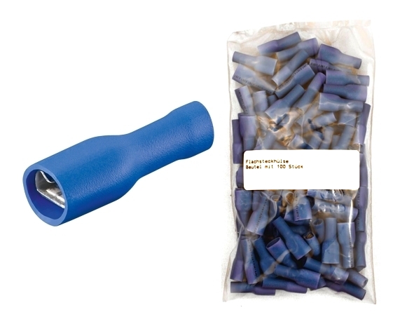 45-821-04260_100er_Pack 6,3mm Flachsteckhülse BLAU Vollisoliert ** 100er Pack **