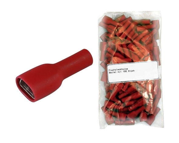 45-821-04250_100er_Pack 6,3mm Flachsteckhülse ROT Vollisoliert ** 100er Pack **