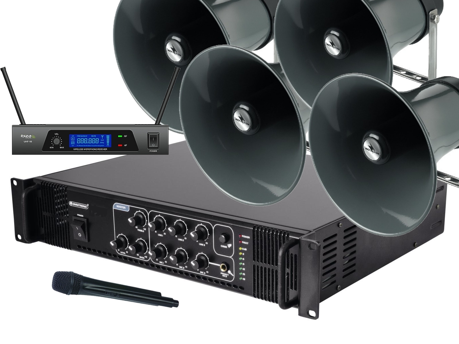 Durchsagesystem_mit_Funkmikrofon_SET-R5_2022 Hallenlautsprecheranlage Set-R5 (6teilig) mit Funkmikro