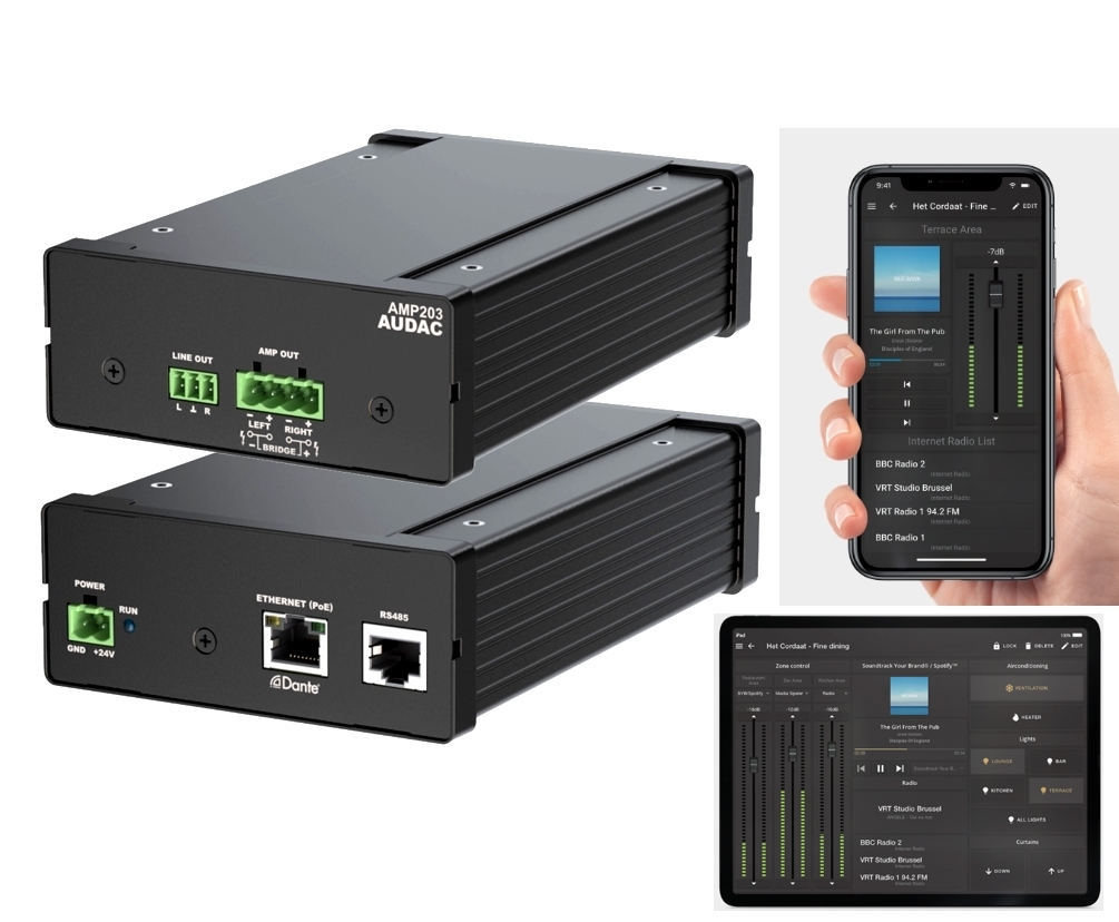 PoE_LAN_Stereoverstaerker_mit_APP_AMP203_B01_88-460-02130 LAN PoE Multiroom Streaming Verstärker AMP203 2x50W 4-8ohm Ausgang bis 250-Zonen