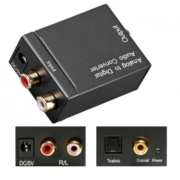 cinch-auf-toslink-42-300-00650-Audiowandlerl Audio Konverter Analog Cinch auf Digital Toslink Koax AD-Wandler SPDIF inkl Netzteil