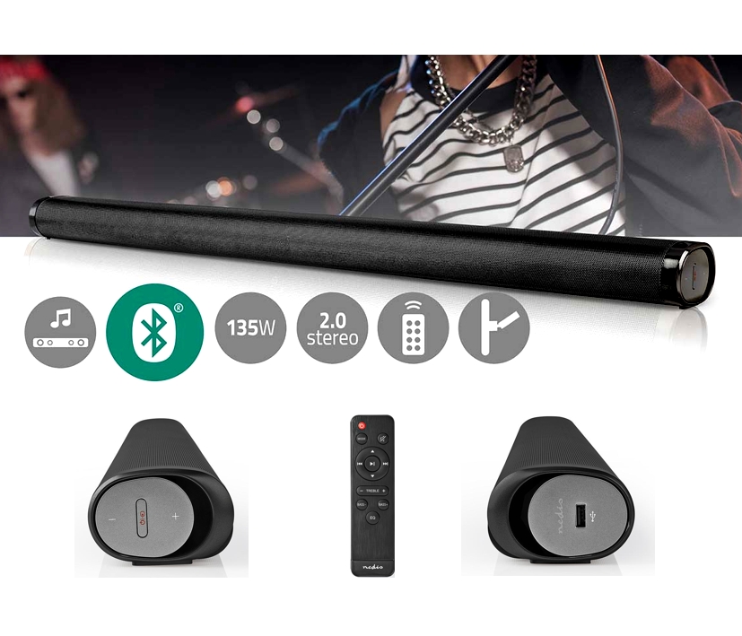 Soundbar_HDMI_Bluetooth_SPDIF_84-754-03515_Bild_01 135W Soundbar 2.0 Fernbedienung HDMI AUX Bluetooth USB Toslink SPDIF