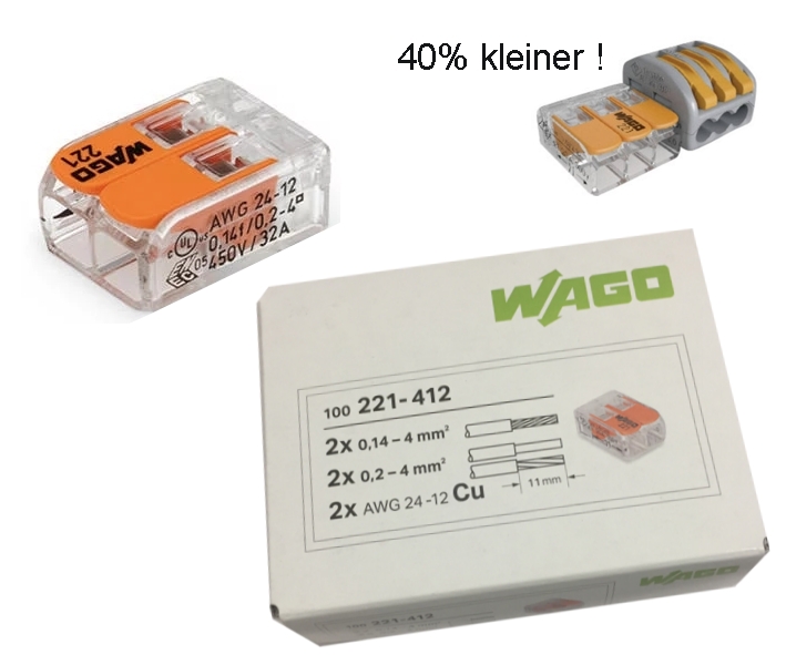 WAGO Klemme 2-Leiter 212-412 COMPACT 100er-Pack Kabelverbinder Leiterklemme