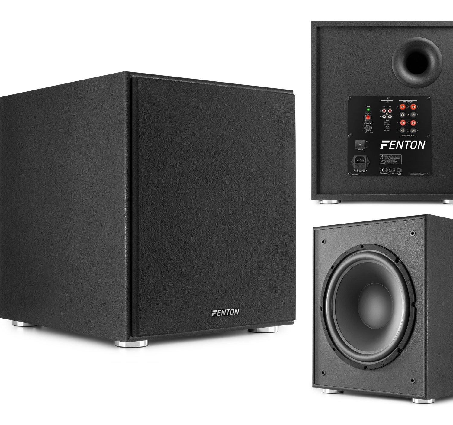 HiFi Aktiv 12zoll Subwoofer 400W Schwarz 230V mit Endstufe Cinch-Input