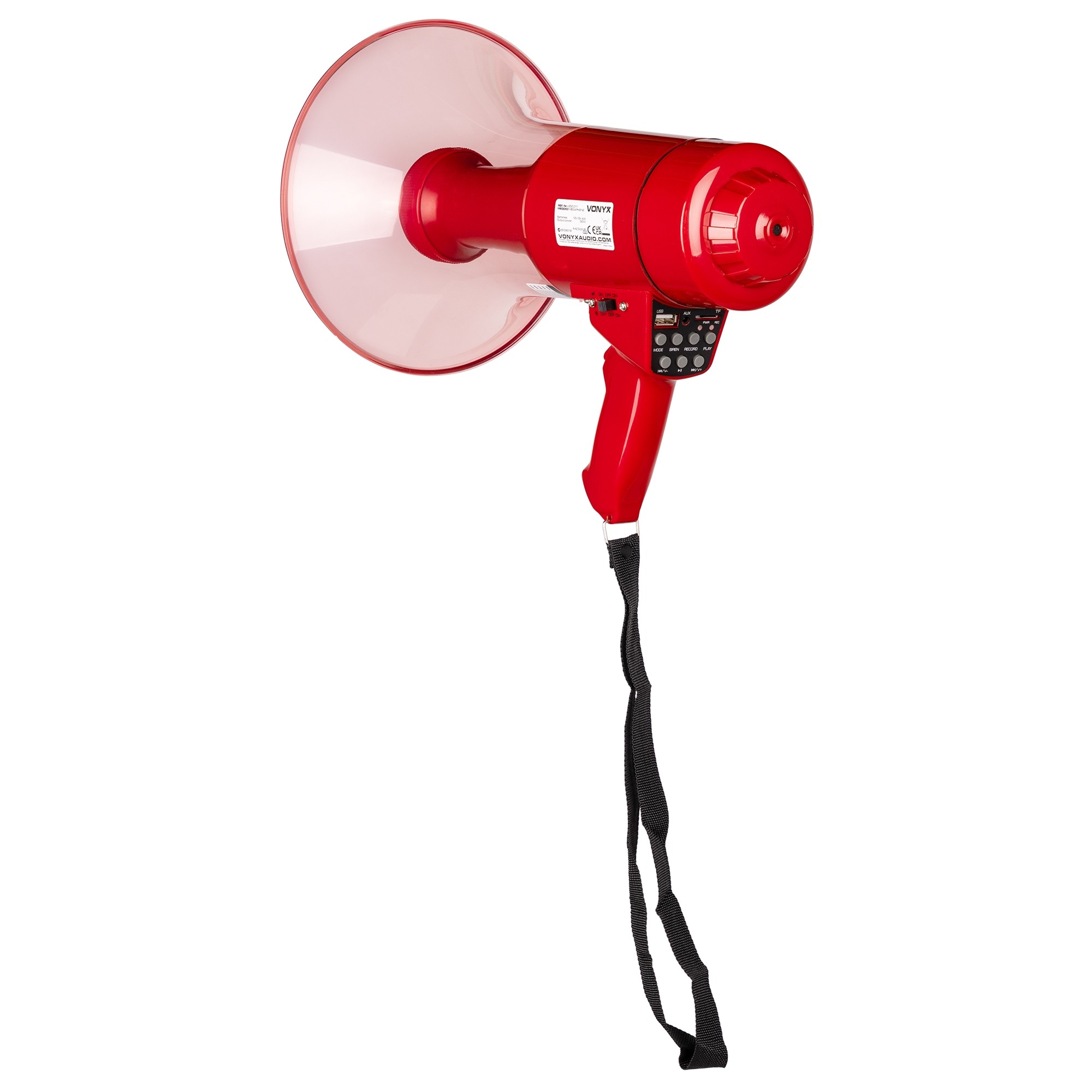Megaphon MEGA50 50W mit Sirene Bluetooth USB-Player und Aufnahmefunktion mit Griff und Schlaufe