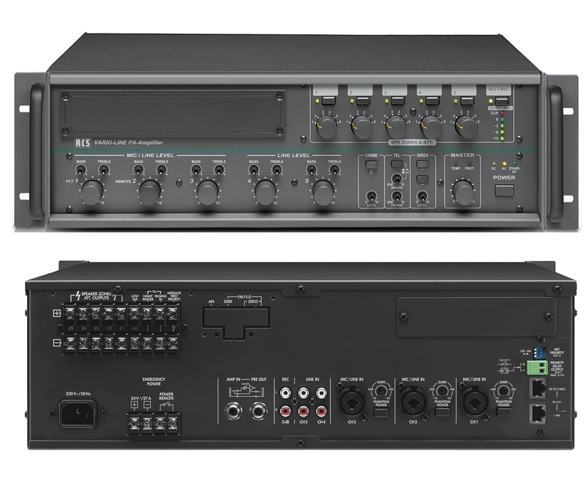 ELA-Zentrale_5Zonen_VLA-240C_88-404-00770_2024 ELA Verstärker 360W 5-Zonen Regelung VLA240C 5Eingänge 100V und 4-8ohm ELA Zentrale