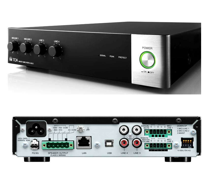 Verstärker TOA A-5012 mit 120/180W 100V und 4-8ohm Digitaler Amplifier mit Mixer und LAN Port