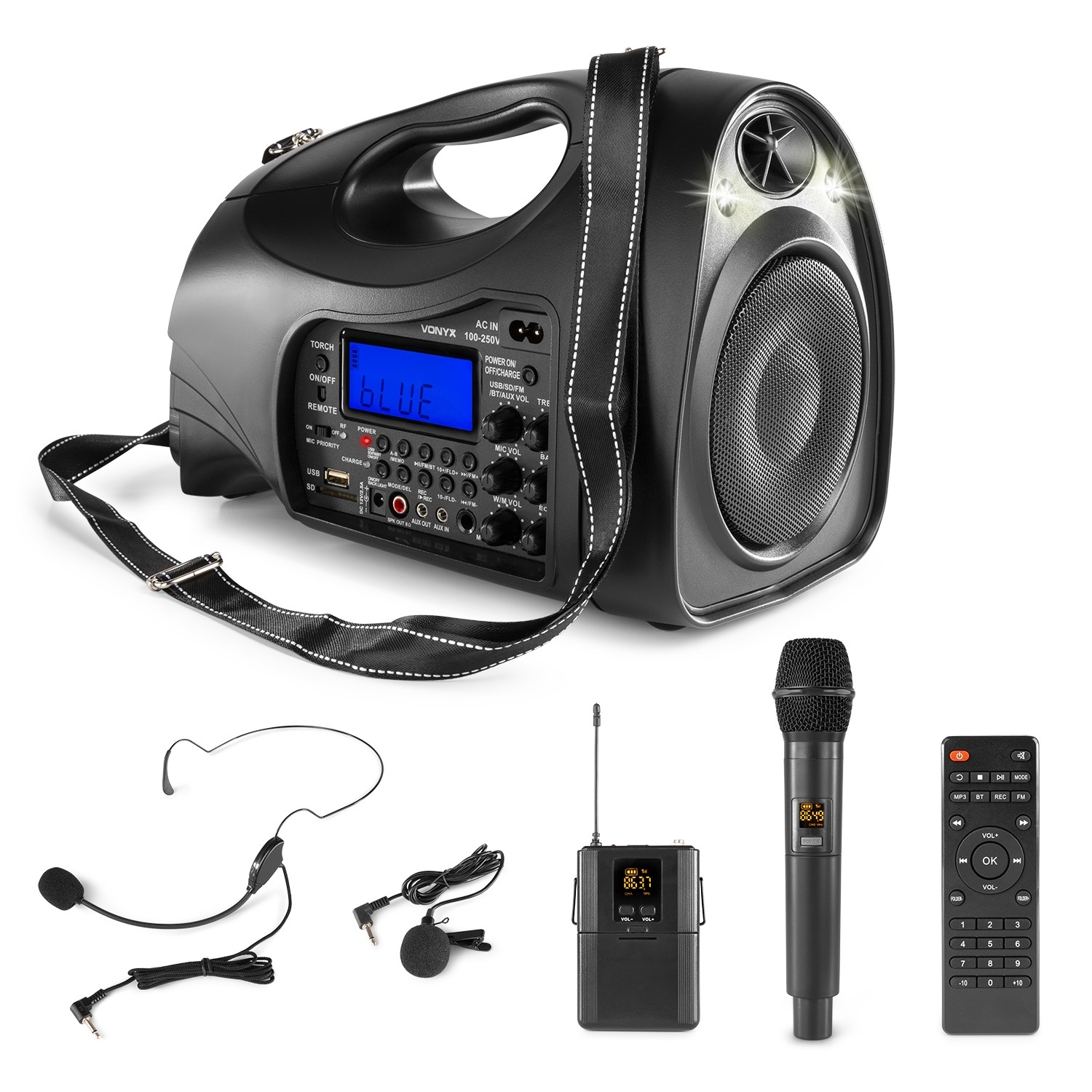 Tragbare_Durchsageanlage_mit_Funkmikro_84-755-00980_B01 Mobile Beschallungsanlage mit AKKU SD USB Player Bluetooth Funkmikrofon Rednermikrofon