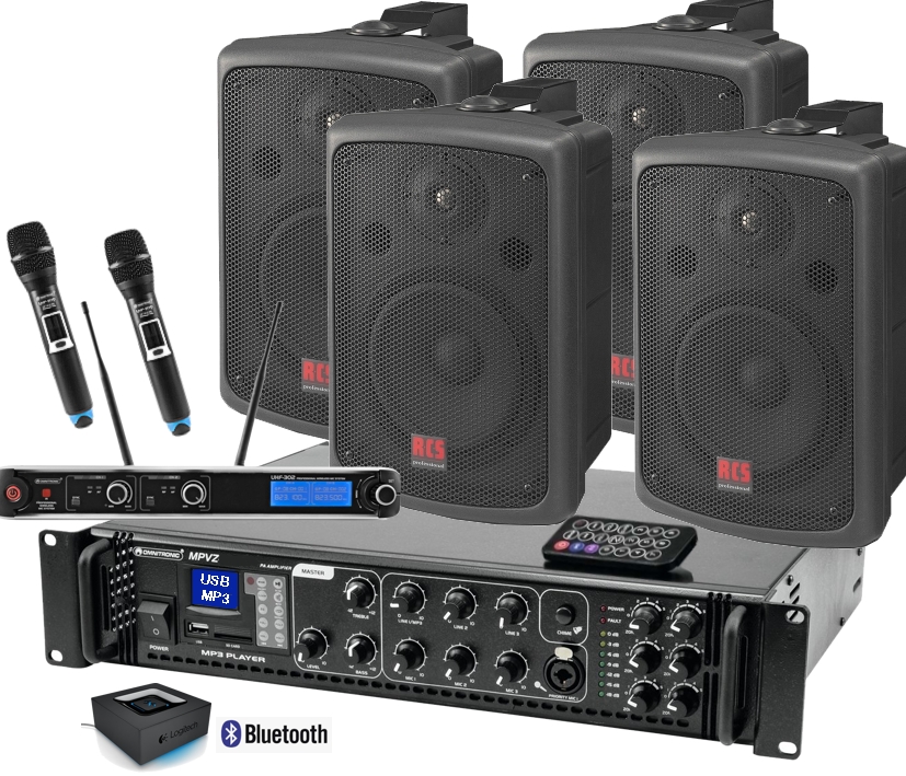 Lautsprecheranlage Set-34A (12-teilig) mit 2x Funkmikro USB-MP3 Player und Bluetooth