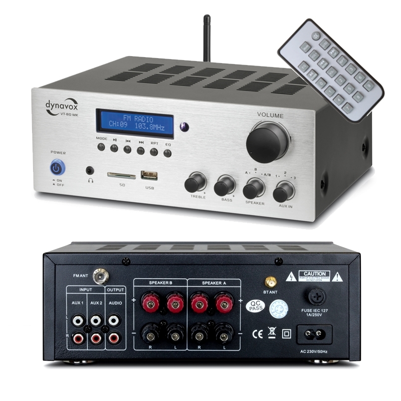 Stereo_Verstaerker_VT80MK_BT_UKW_USB_88-850-00590_B01 Verstärker 2x80W mit Bluetooth USB SD Player UKW Tuner 4-Boxenanschlüsse VT80MK-SILB