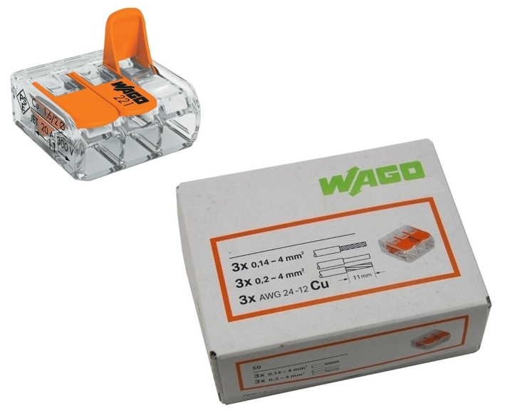 WAGO Klemme 3-Leiter 221-413 COMPACT 50er-Pack Kabelverbinder Leiterklemme